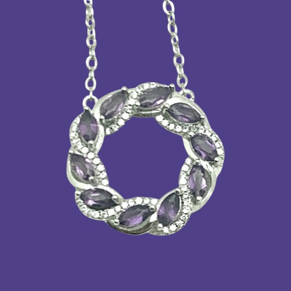 Amethyst & Sterling Silver Circle Necklace With Lobster Clasp &  2” ext - Picture 6 of 12